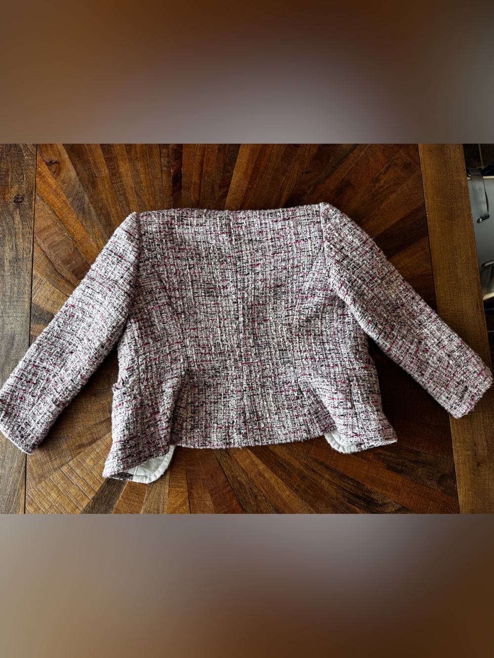 White House Black Market Pink and White Tweed Collarless Blazer - Picture 10 of 16